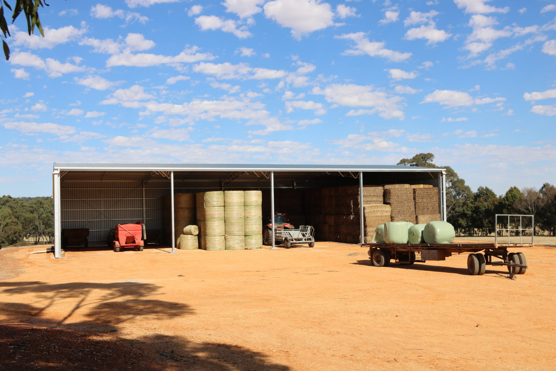 Open front hay storage shed