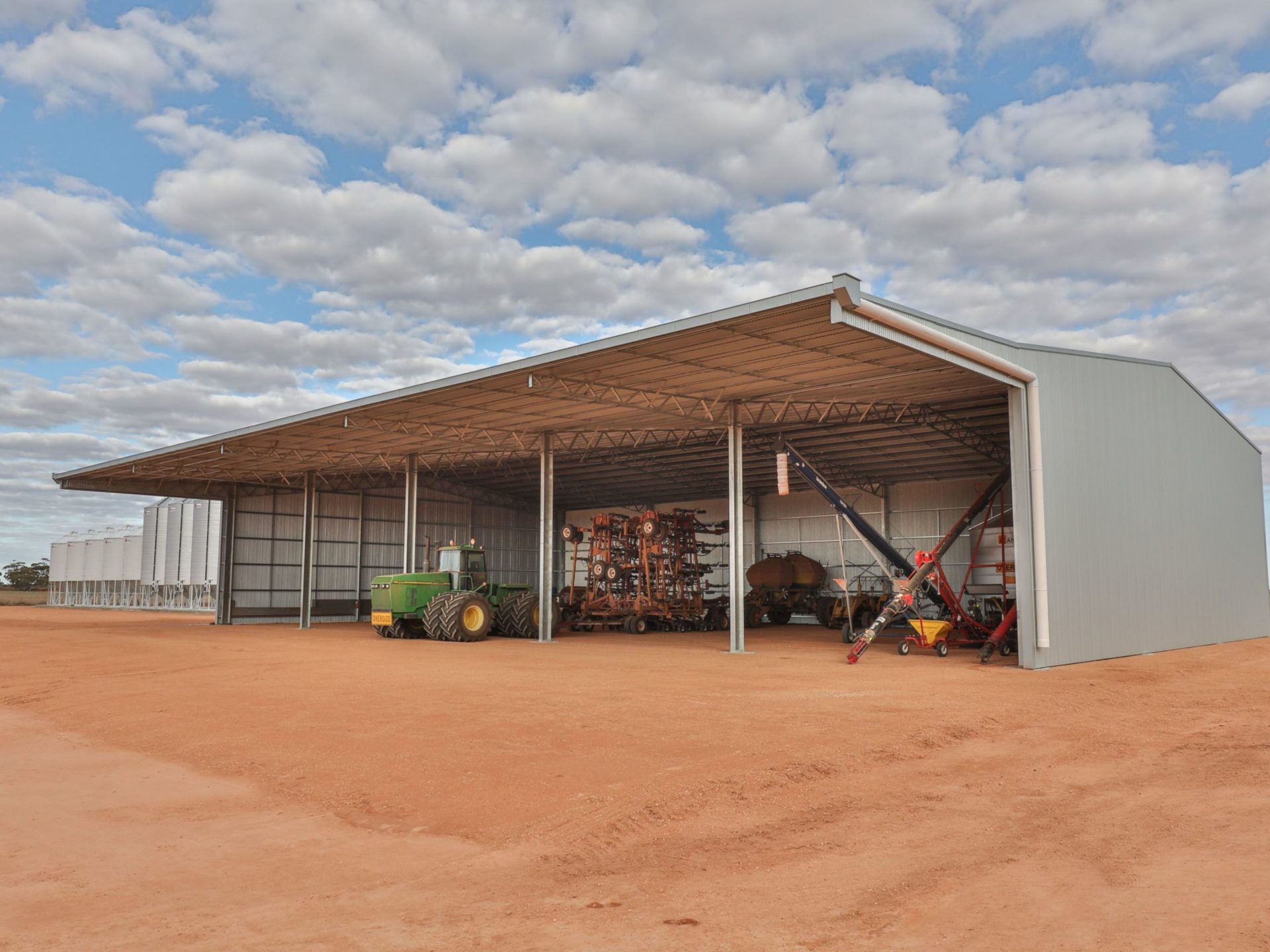 Action Steel machinery shed with canopy
