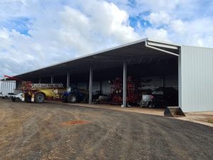 64m x 24m x 7.5m open-front machinery shed with 6 metre canopy