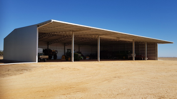 You are currently viewing A 48m x 30m open front machinery shed with cantilevered canopy