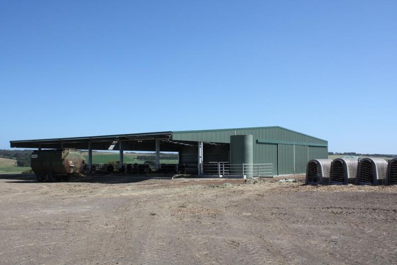 You are currently viewing 30m x 30m x 4.6m (H) calving shelter with 4m cantilevered canopy for extra protection