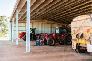 Farm machinery storage shed