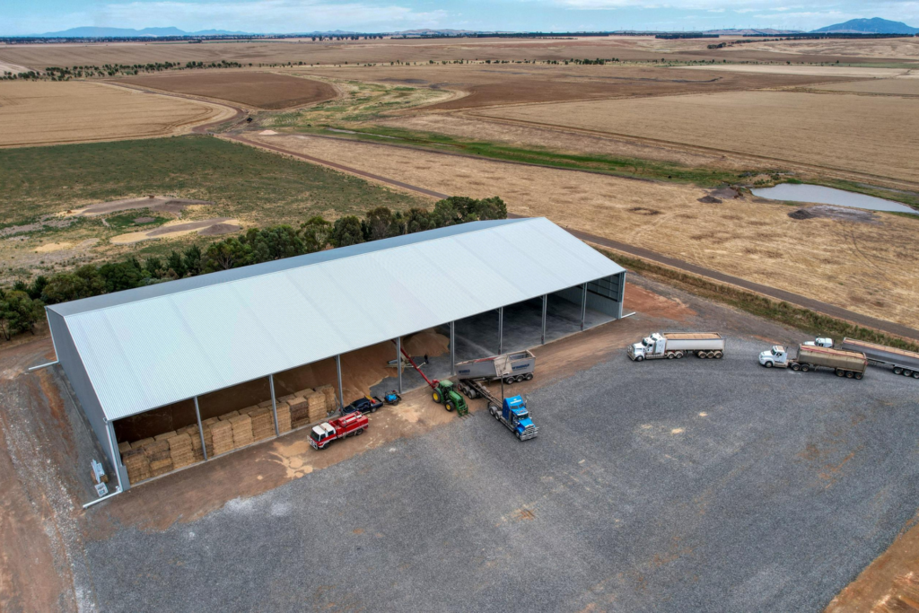 grain shed size - grain storage shed drone photo