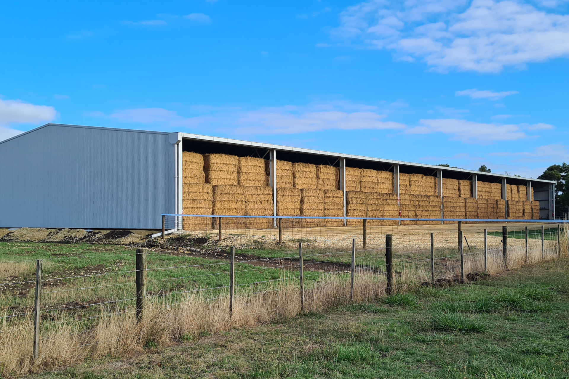 A 64m x 24m x 5m hay shed at Wallacedale VIC
