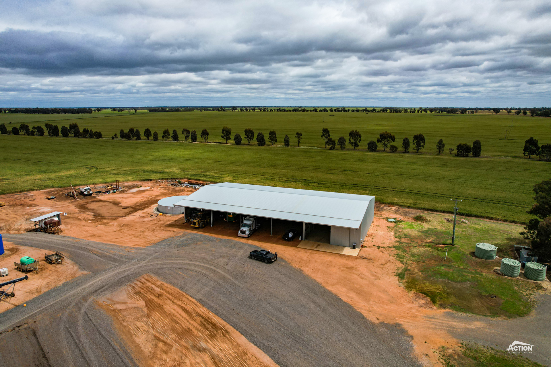 Machinery shed with canopy at Urana NSW
