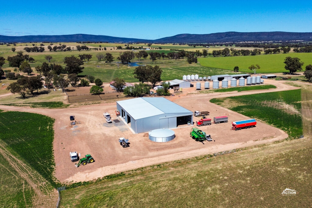 Fully enclosed machinery shed at Grenfell NSW