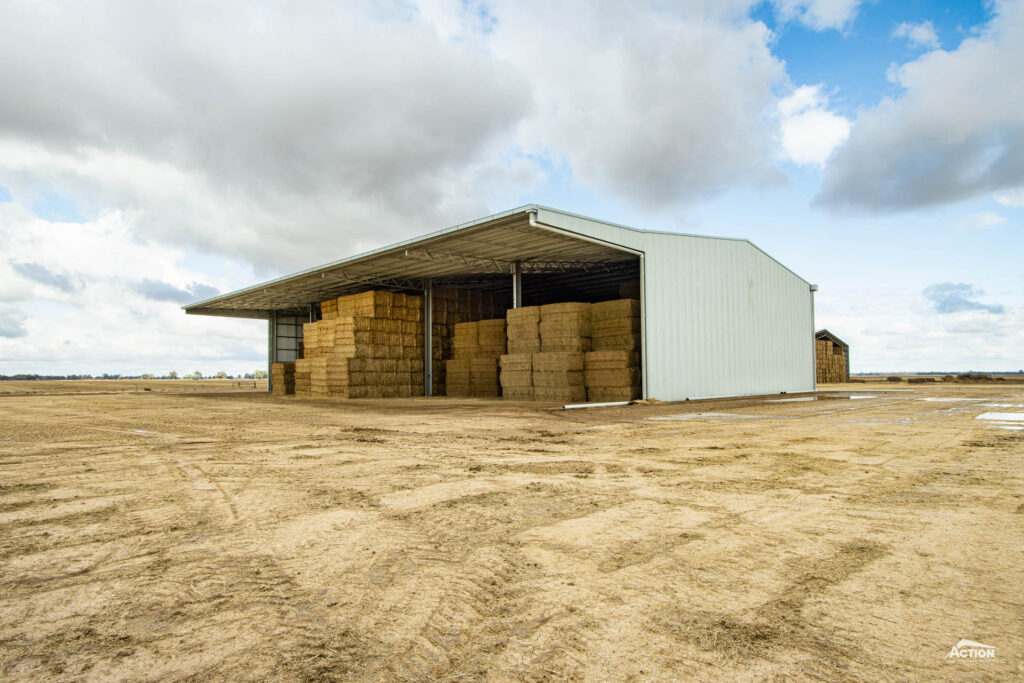 42.5m x 24m hay shed with 8m canopy at Womboota