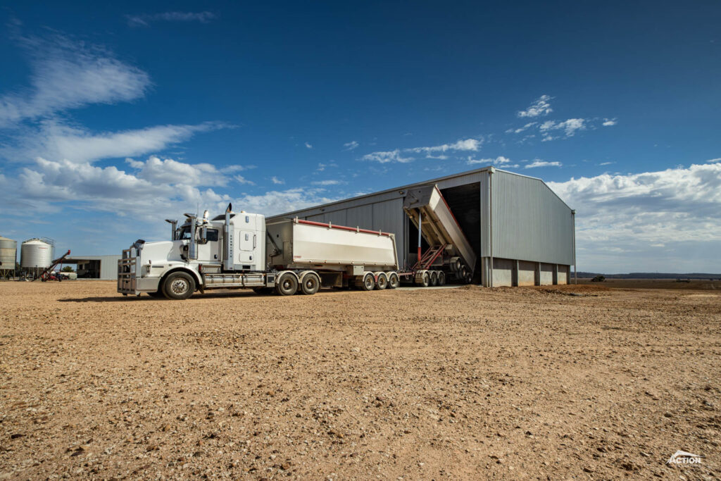 Truck tipping in segregated fertiliser shed