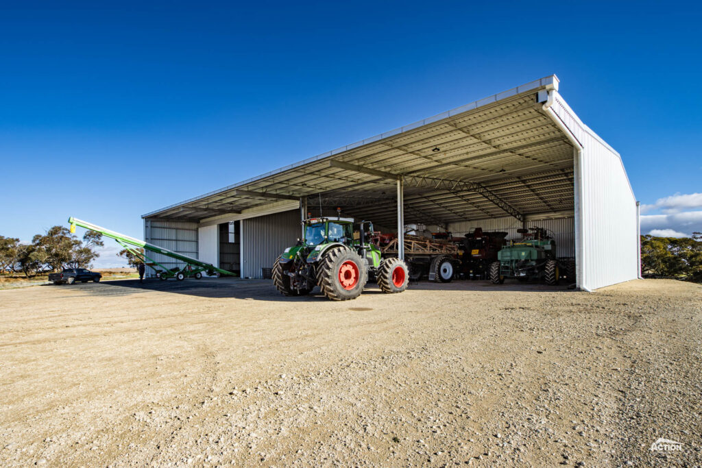 Machinery and workshop shed with canopy