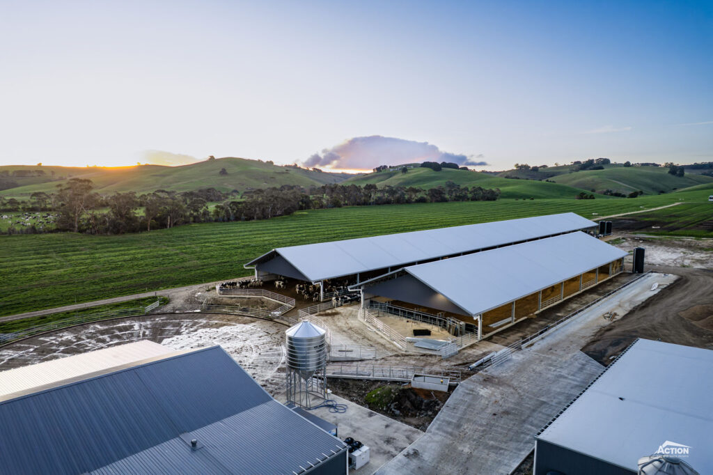 Drone photo of calving barn and loafing barn