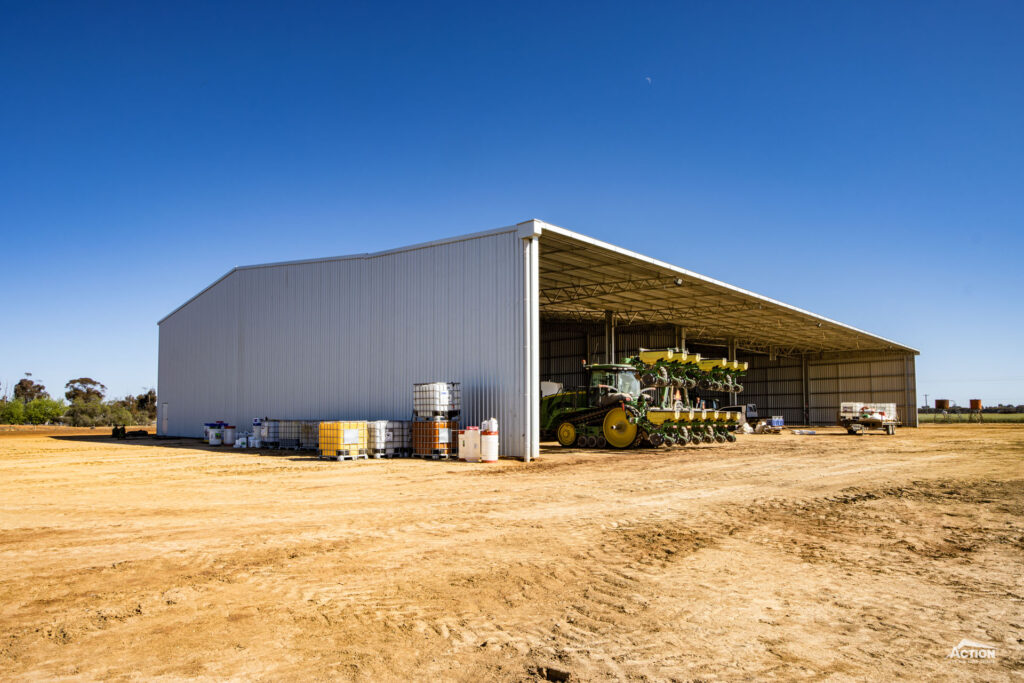 51m long machinery shed with canopy