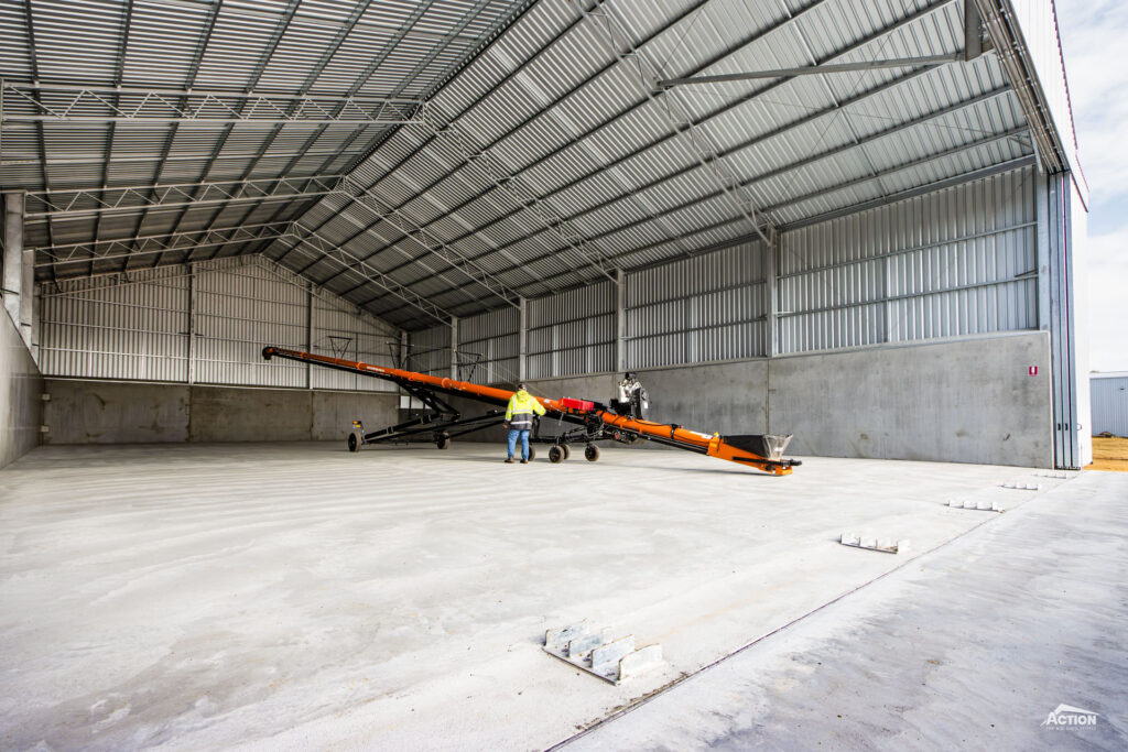 Internal image of fert shed with steep pitch