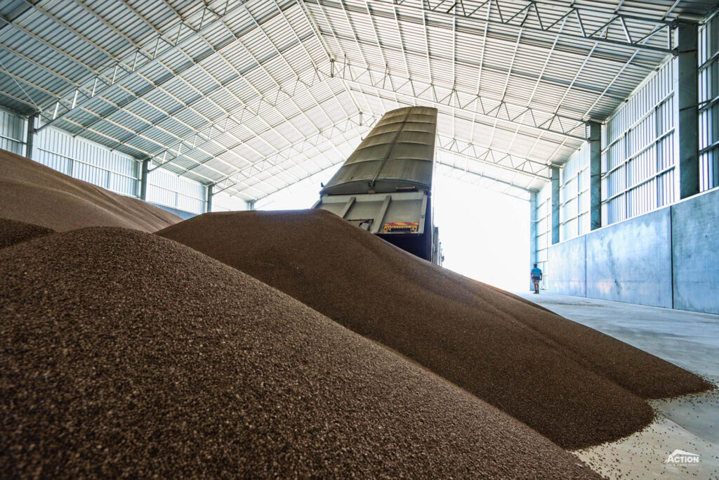 fertiliser pile in shed
