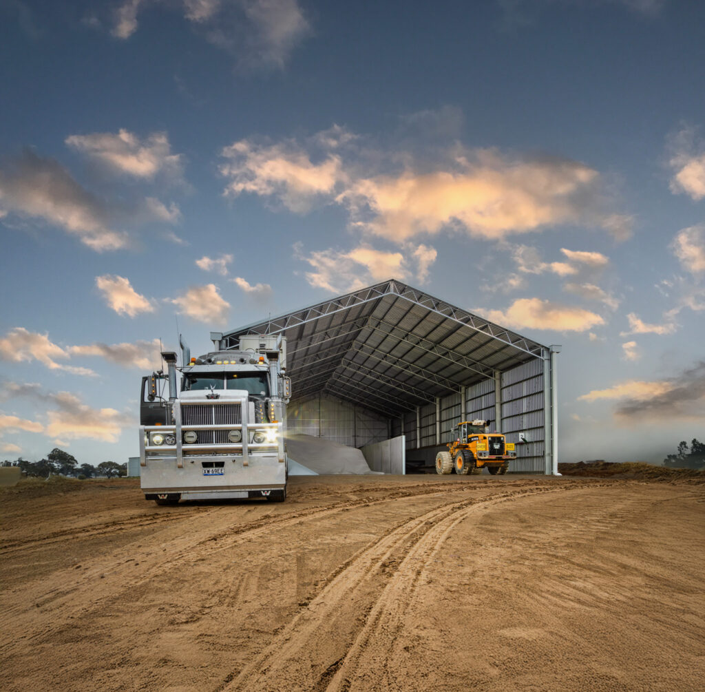 fertiliser shed and truck