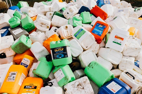 pile of disposed chemical containers at drumMUSTER