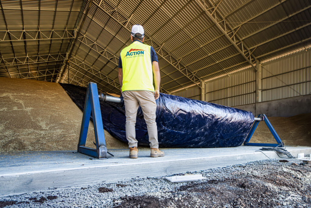 fumigation tarp being rolled out